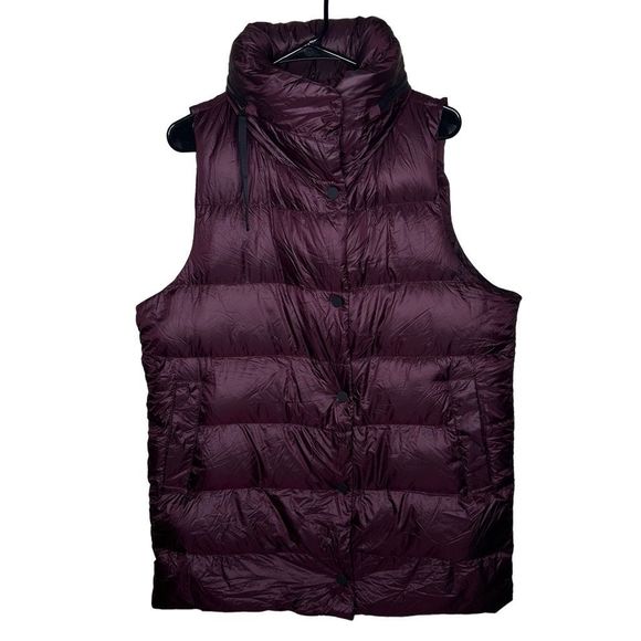 Athleta Haven Down Puffer Oversized Vest Hooded Burgundy - Picture 1 of 5